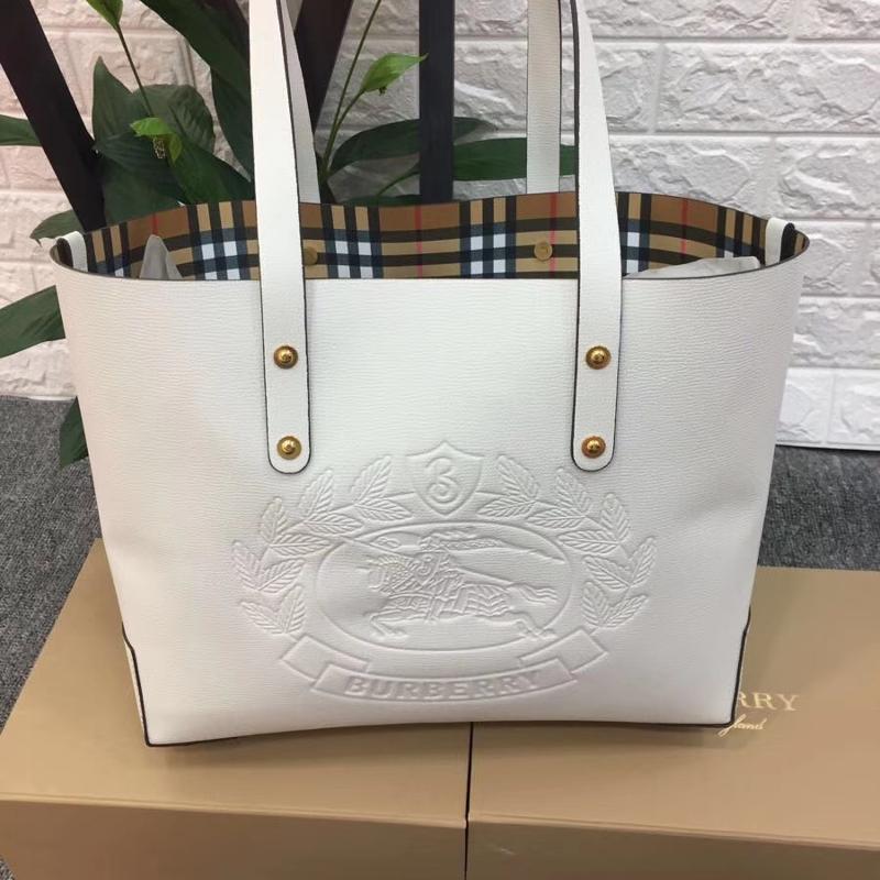 Burberry Handbags 40802081 Full Leather Embossed Emblem White